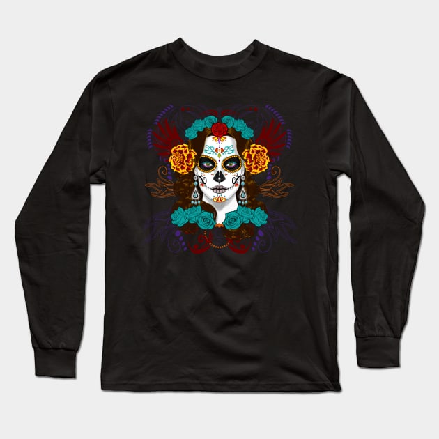 Day of Dead Catrina Face Long Sleeve T-Shirt by RongWay